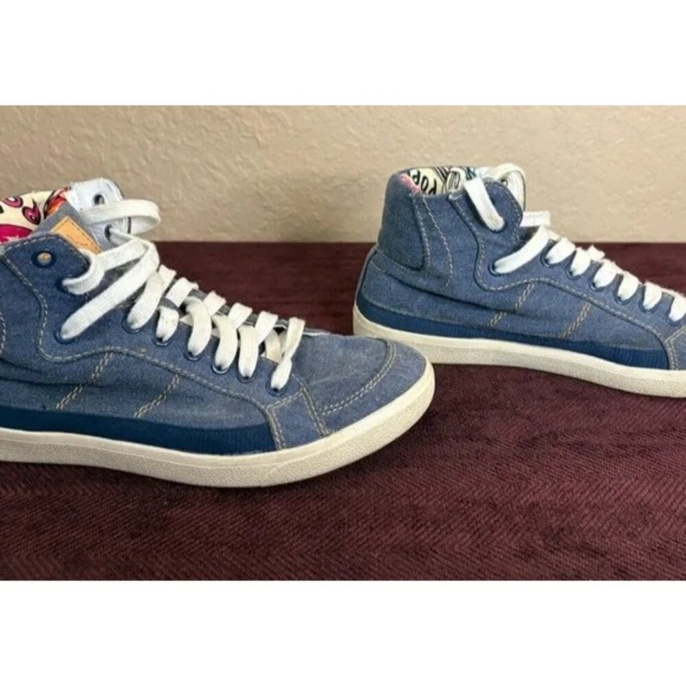 Coach Poppy Shoes Womens Blue Denim High Top Sneakers Casual Lace Up Size 6.5B - Picture 3 of 14